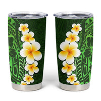 Green Polynesia Tumbler Cup Plumeria Tropical Leaves With Galaxy Polynesian Art
