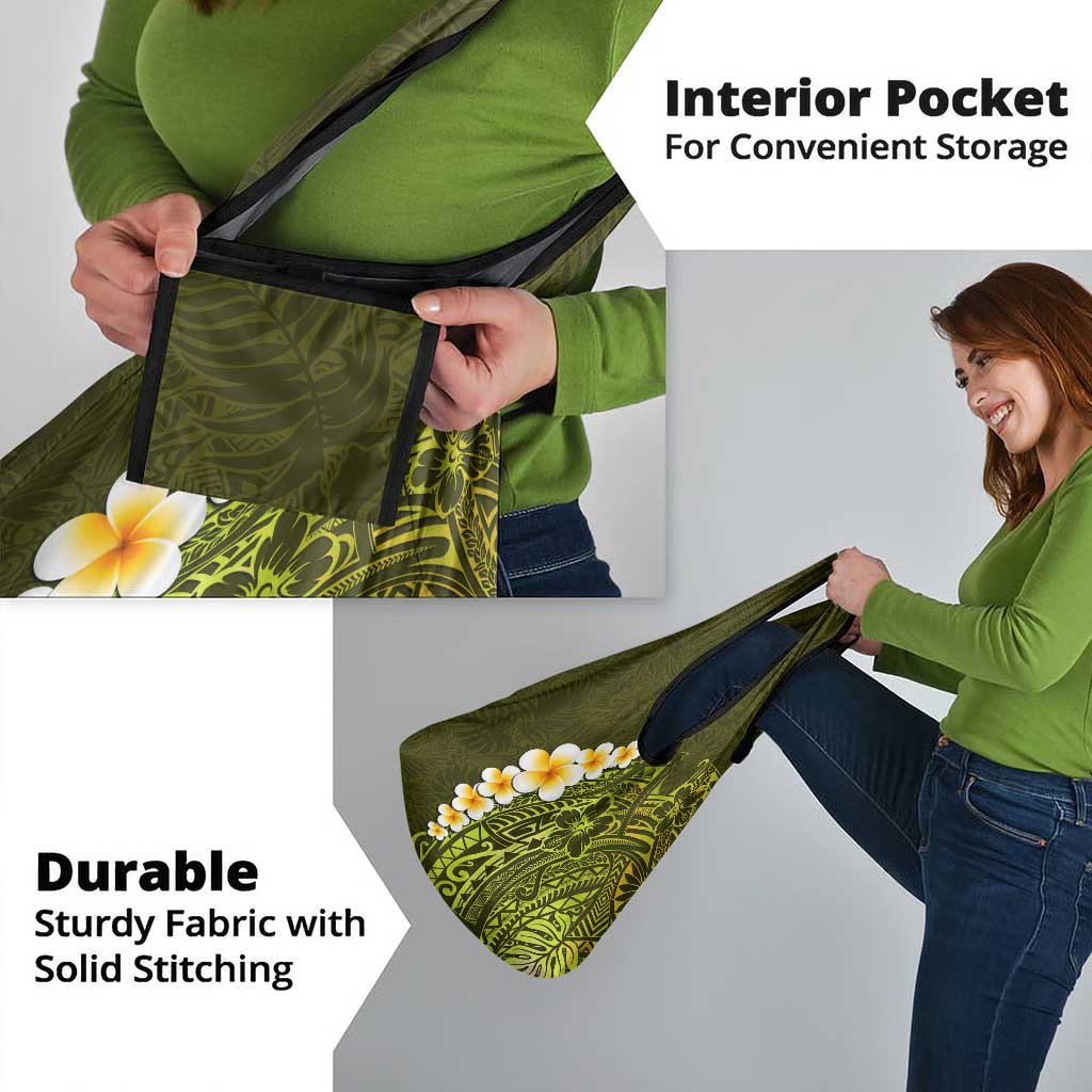 Lime Green Tropical Plumeria With Galaxy Polynesian Art Grocery Bag