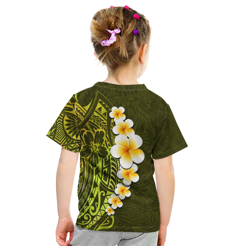 Lime Green Tropical Plumeria With Galaxy Polynesian Art Kid T Shirt LT14 - Polynesian Pride