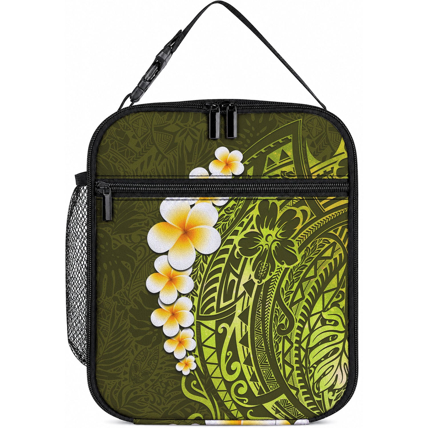 Lime Green Tropical Plumeria With Galaxy Polynesian Art Lunch Bag LT14 10.2 × 8.3 × 4.3 inch Lime Green - Polynesian Pride