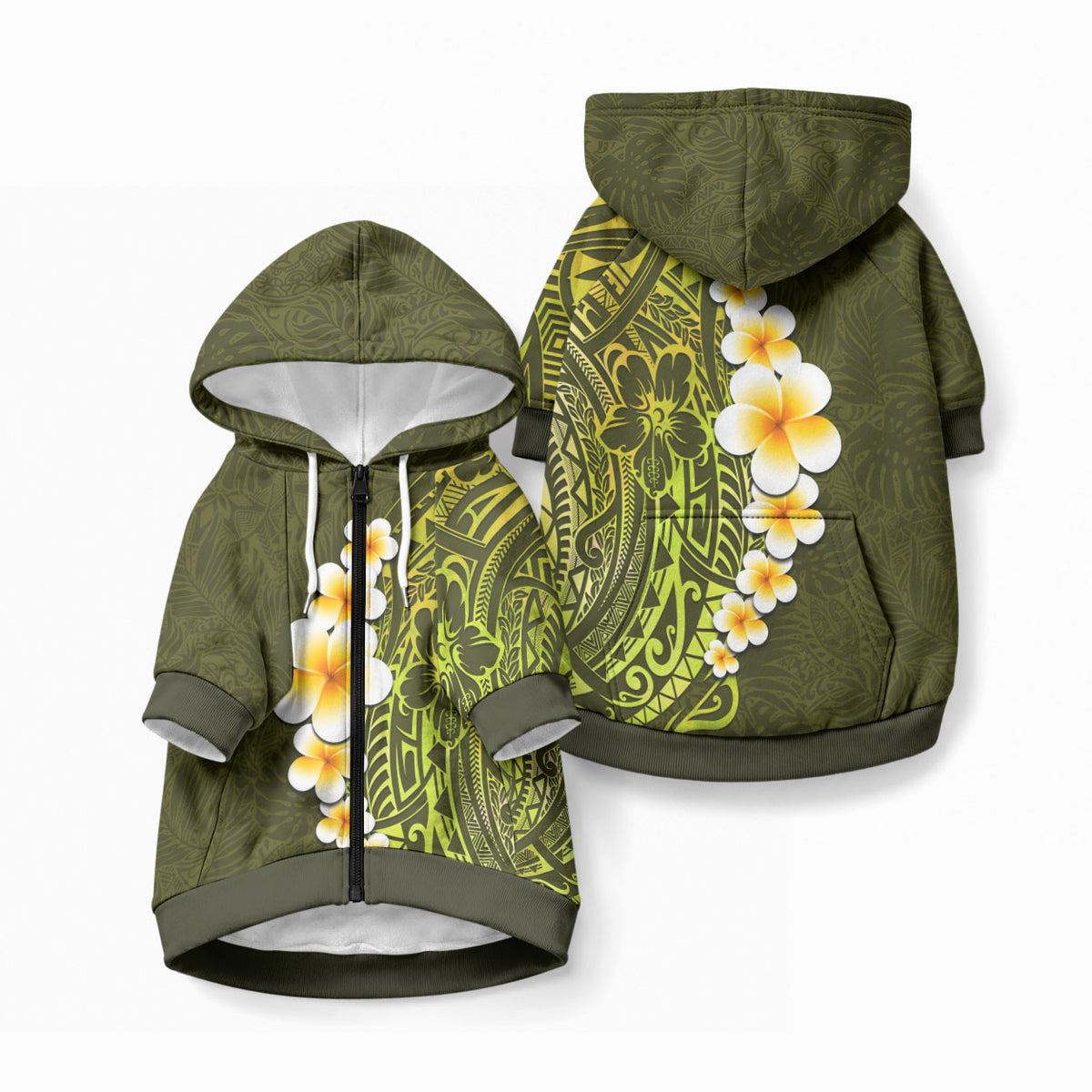 Lime Green Tropical Plumeria With Galaxy Polynesian Art Pet Hoodie LT14 Zip-up Lime Green - Polynesian Pride