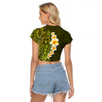 Lime Green Tropical Plumeria With Galaxy Polynesian Art Raglan Cropped T Shirt LT14 - Polynesian Pride