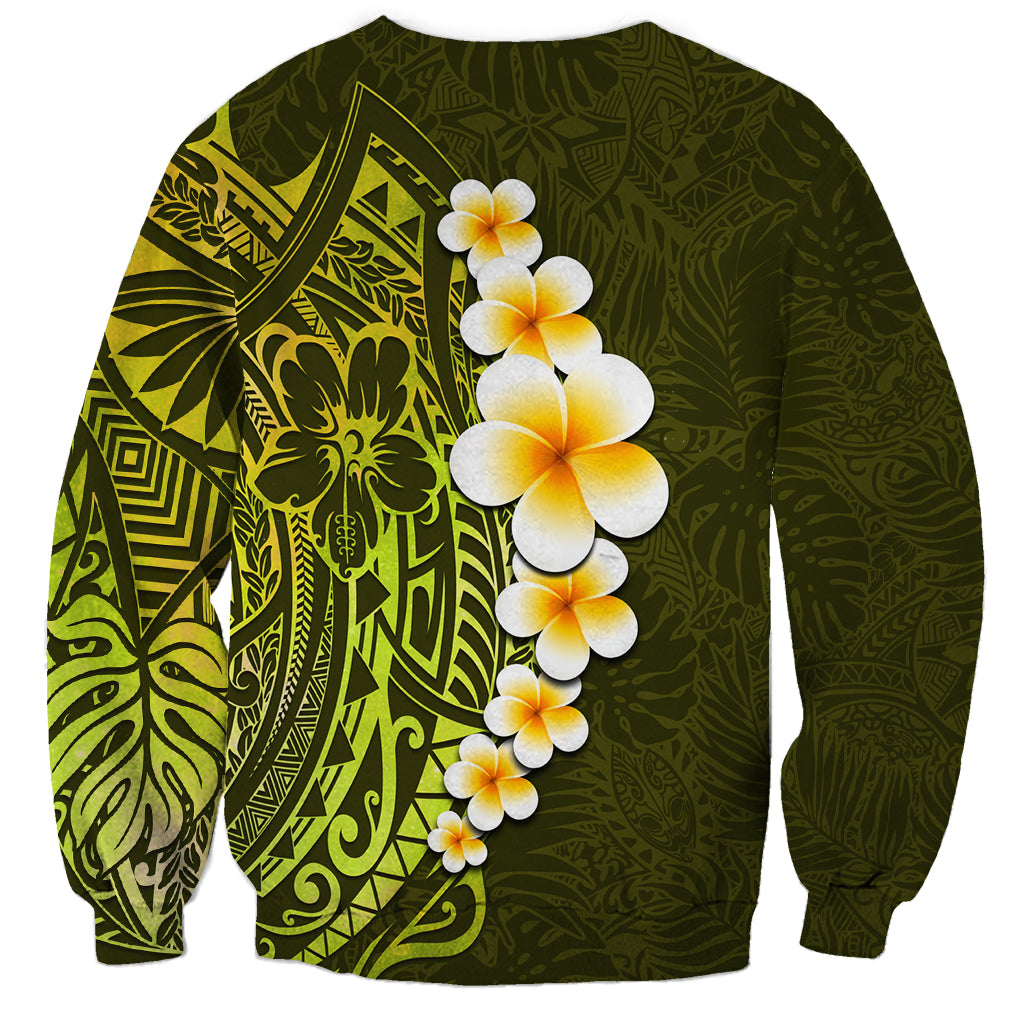 Lime Green Tropical Plumeria With Galaxy Polynesian Art Sweatshirt LT14 - Polynesian Pride