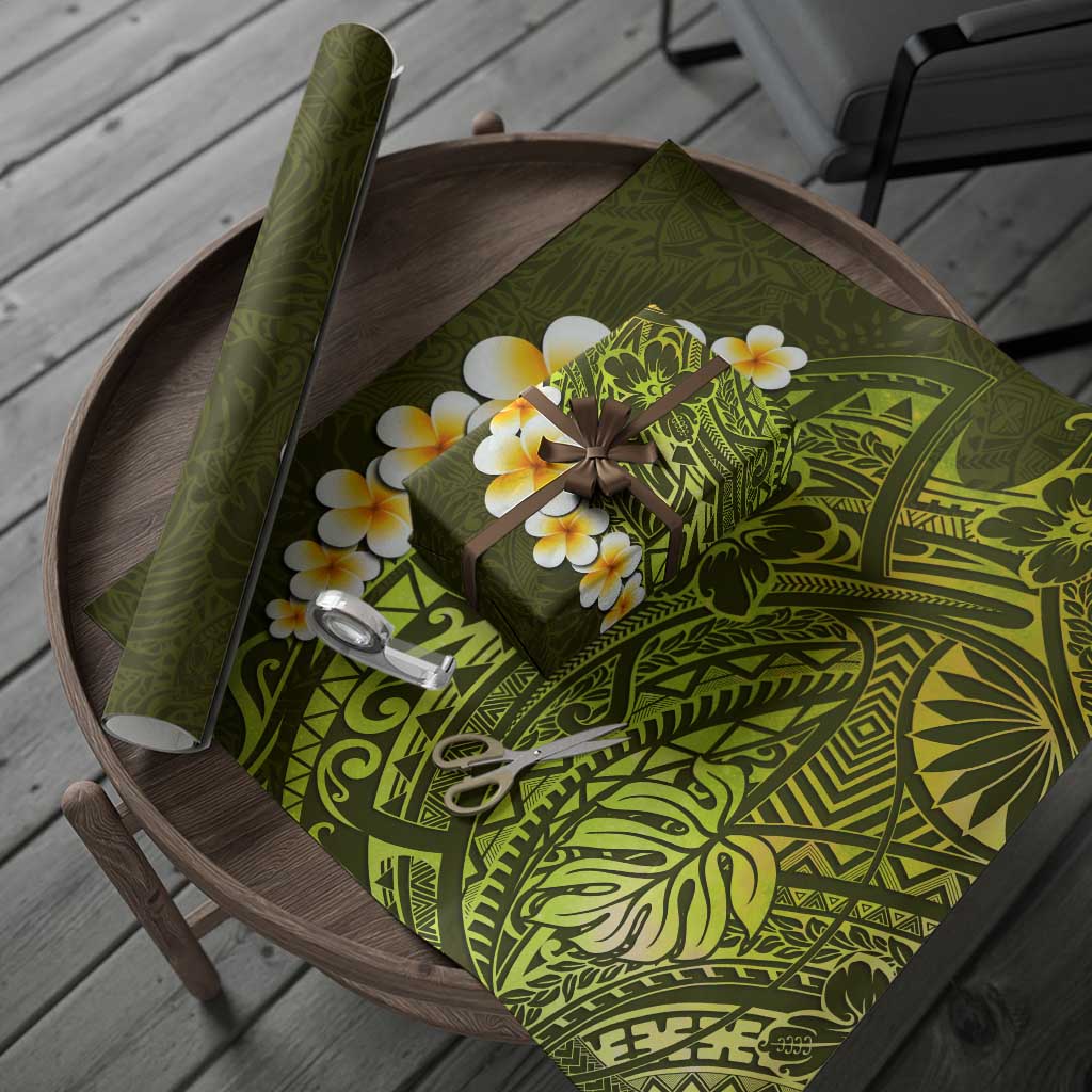 Lime Green Polynesia Wrapping Paper Plumeria Tropical Leaves With Galaxy Polynesian Art