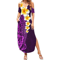 Purple Tropical Plumeria With Galaxy Polynesian Art Family Matching Summer Maxi Dress and Hawaiian Shirt LT14 Mom's Dress Purple - Polynesian Pride