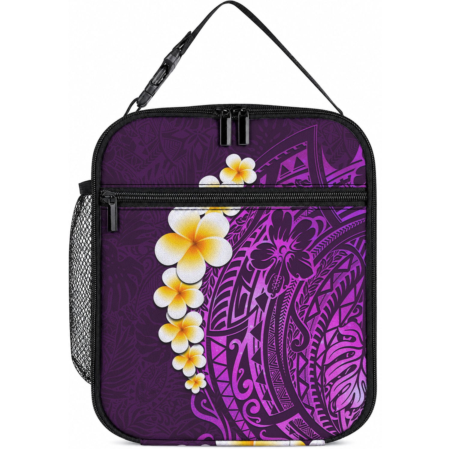 Purple Tropical Plumeria With Galaxy Polynesian Art Lunch Bag LT14 10.2 × 8.3 × 4.3 inch Purple - Polynesian Pride