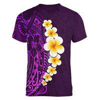 Purple Tropical Plumeria With Galaxy Polynesian Art Women V Neck T Shirt LT14 - Polynesian Pride