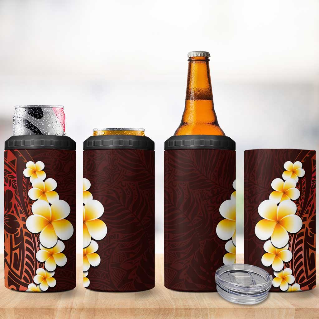 Red Tropical Plumeria With Galaxy Polynesian Art 4 in 1 Can Cooler Tumbler LT14 - Polynesian Pride