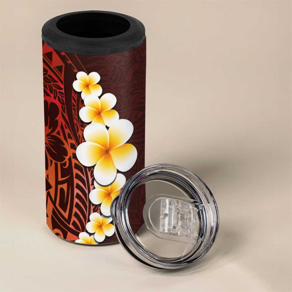 Red Tropical Plumeria With Galaxy Polynesian Art 4 in 1 Can Cooler Tumbler LT14 - Polynesian Pride