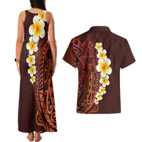 Red Tropical Plumeria With Galaxy Polynesian Art Couples Matching Tank Maxi Dress and Hawaiian Shirt LT14 - Polynesian Pride