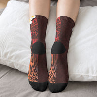 Red Tropical Plumeria With Galaxy Polynesian Art Crew Socks
