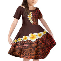 Red Tropical Plumeria With Galaxy Polynesian Art Family Matching Mermaid Dress and Hawaiian Shirt LT14 Daughter's Dress Red - Polynesian Pride