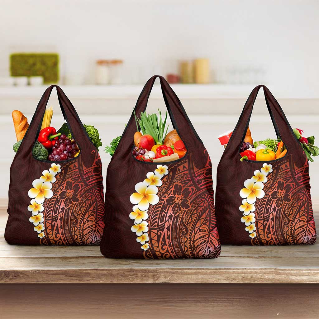 Red Tropical Plumeria With Galaxy Polynesian Art Grocery Bag
