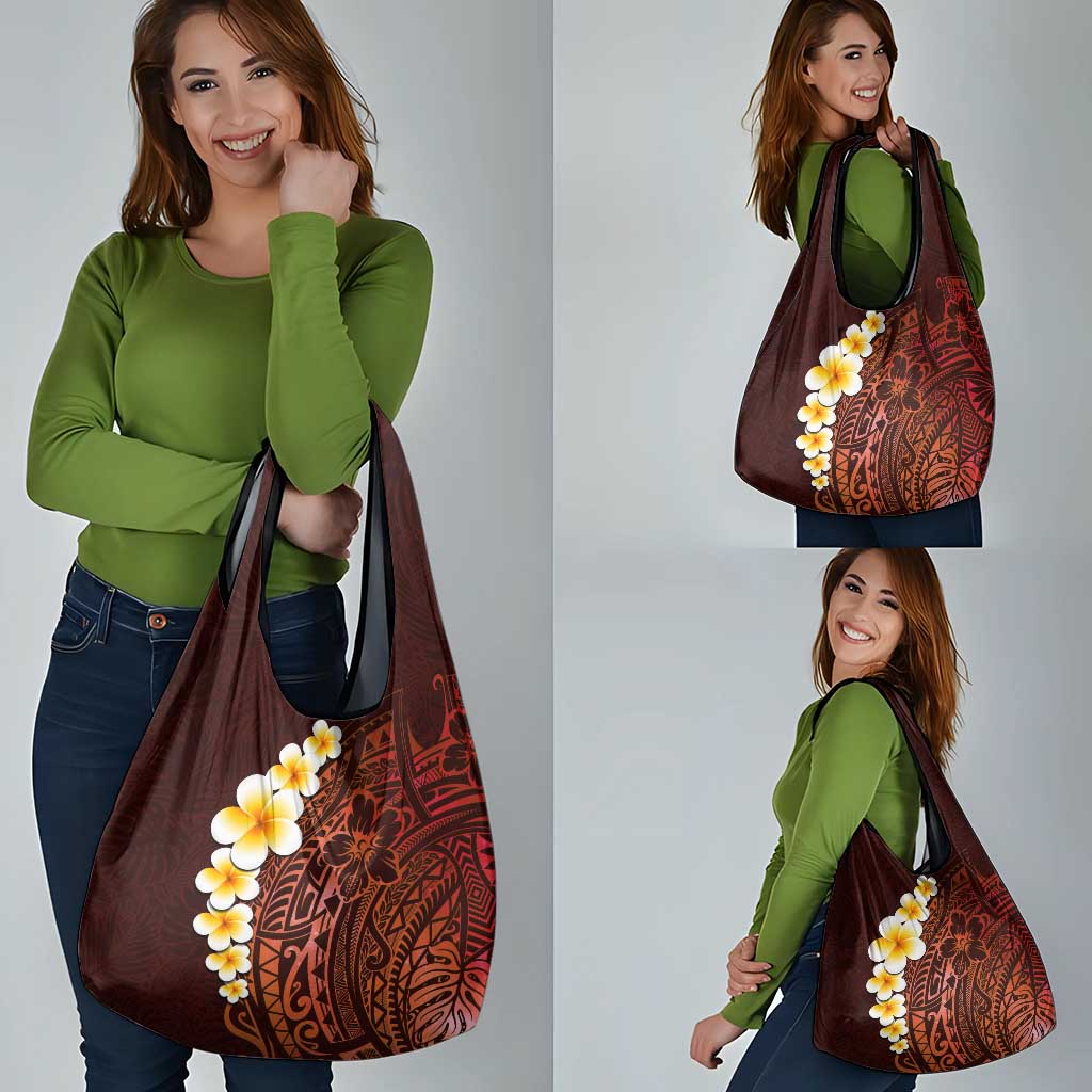 Red Tropical Plumeria With Galaxy Polynesian Art Grocery Bag