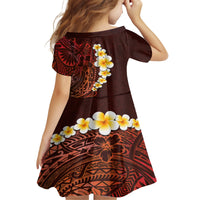 Red Tropical Plumeria With Galaxy Polynesian Art Kid Short Sleeve Dress LT14 - Polynesian Pride