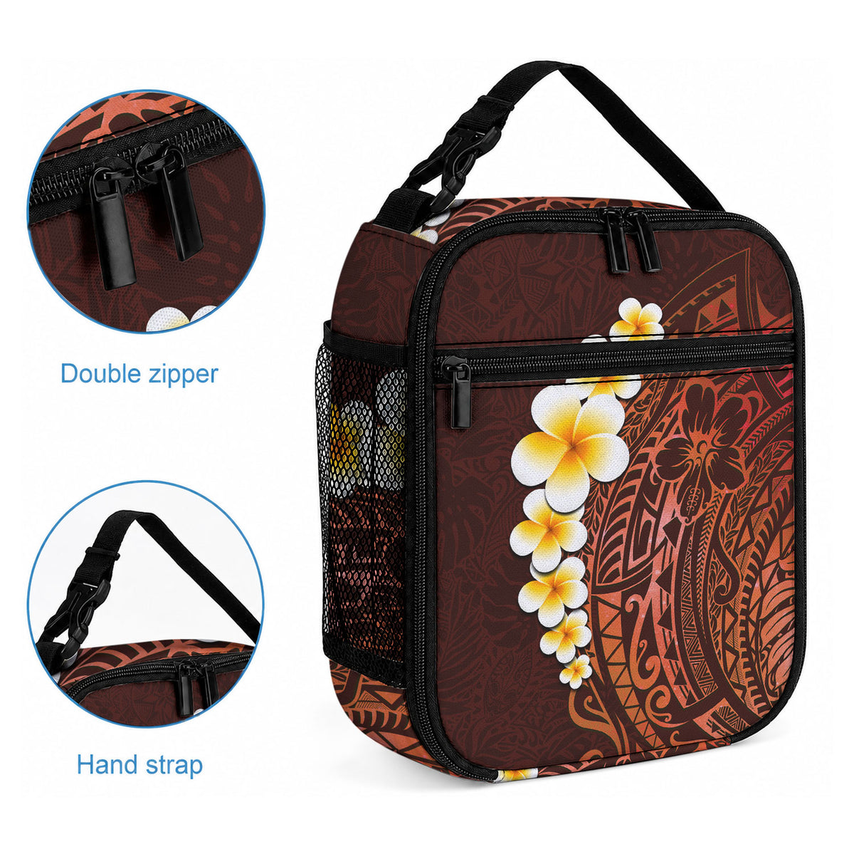 Red Tropical Plumeria With Galaxy Polynesian Art Lunch Bag