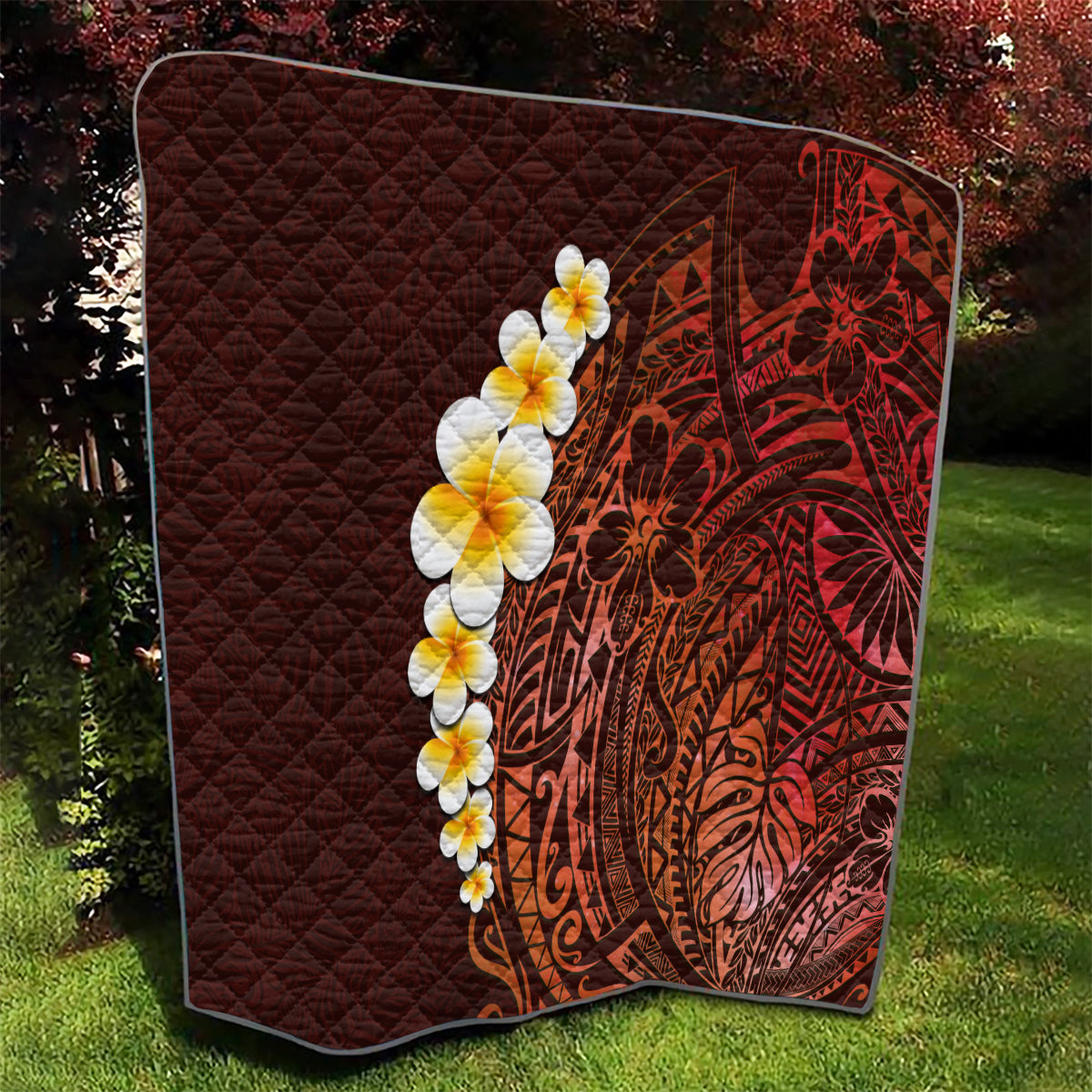 Red Tropical Plumeria With Galaxy Polynesian Art Quilt LT14 - Polynesian Pride