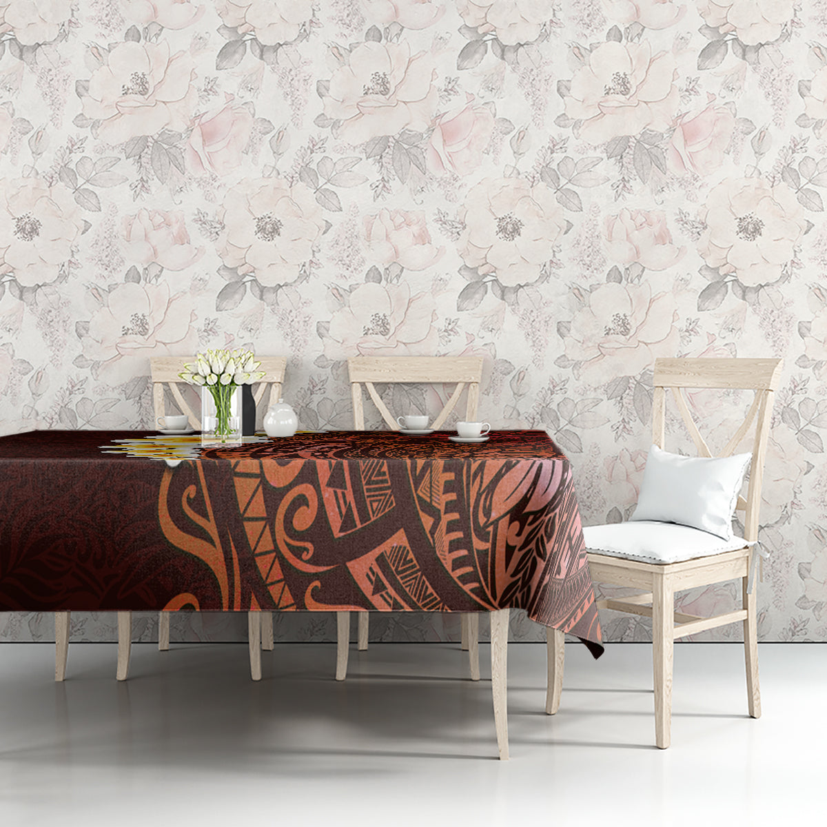 Red Tropical Plumeria With Galaxy Polynesian Art Tablecloth LT14 - Polynesian Pride