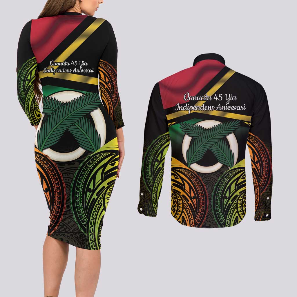 Vanuatu 1980 Couples Matching Long Sleeve Bodycon Dress and Long Sleeve Button Shirt Hapi 45 Yia Indipendens Anivesari