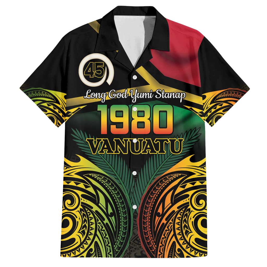 Vanuatu 1980 Family Matching Long Sleeve Bodycon Dress and Hawaiian Shirt Hapi 45 Yia Indipendens Anivesari LT14 Dad's Shirt - Short Sleeve Black - Polynesian Pride