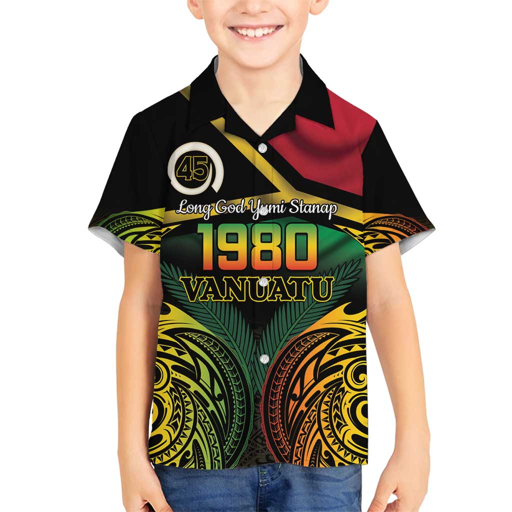 Vanuatu 1980 Family Matching Long Sleeve Bodycon Dress and Hawaiian Shirt Hapi 45 Yia Indipendens Anivesari LT14 Son's Shirt Black - Polynesian Pride