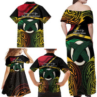 Vanuatu 1980 Family Matching Off Shoulder Maxi Dress and Hawaiian Shirt Hapi 45 Yia Indipendens Anivesari