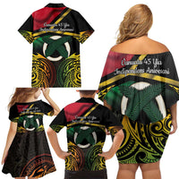 Vanuatu 1980 Family Matching Off Shoulder Short Dress and Hawaiian Shirt Hapi 45 Yia Indipendens Anivesari LT14 - Polynesian Pride