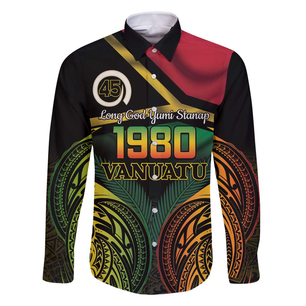 Vanuatu 1980 Family Matching Tank Maxi Dress and Hawaiian Shirt Hapi 45 Yia Indipendens Anivesari LT14 Dad's Shirt - Long Sleeve Black - Polynesian Pride