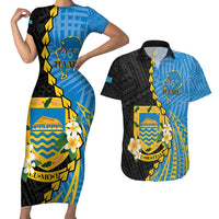 Tuvalu Independence Day Couples Matching Short Sleeve Bodycon Dress and Hawaiian Shirt Manuia te tutokotasi o Tuvaluan Dolphin Tattoo LT14 Blue - Polynesian Pride