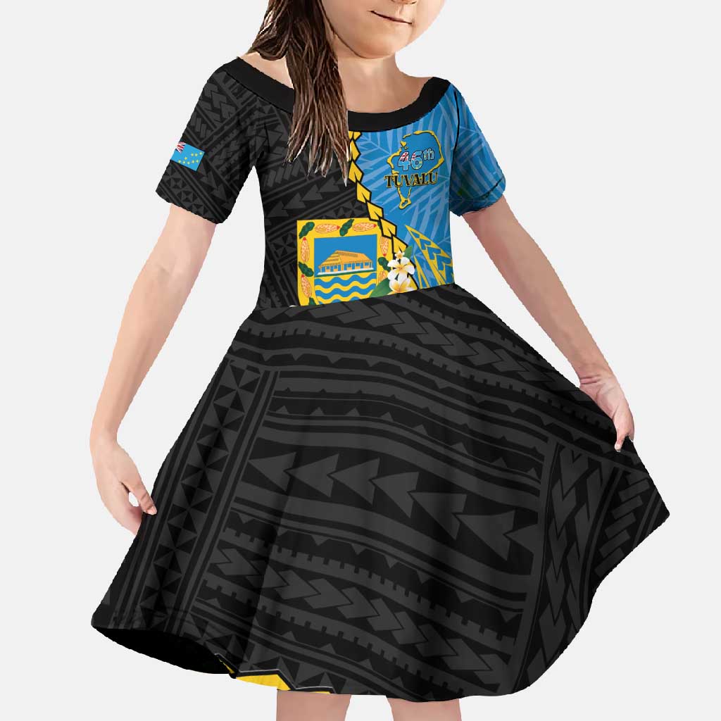 Tuvalu Independence Day Family Matching Mermaid Dress and Hawaiian Shirt Manuia te tutokotasi o Tuvaluan Dolphin Tattoo LT14 Daughter's Dress Blue - Polynesian Pride