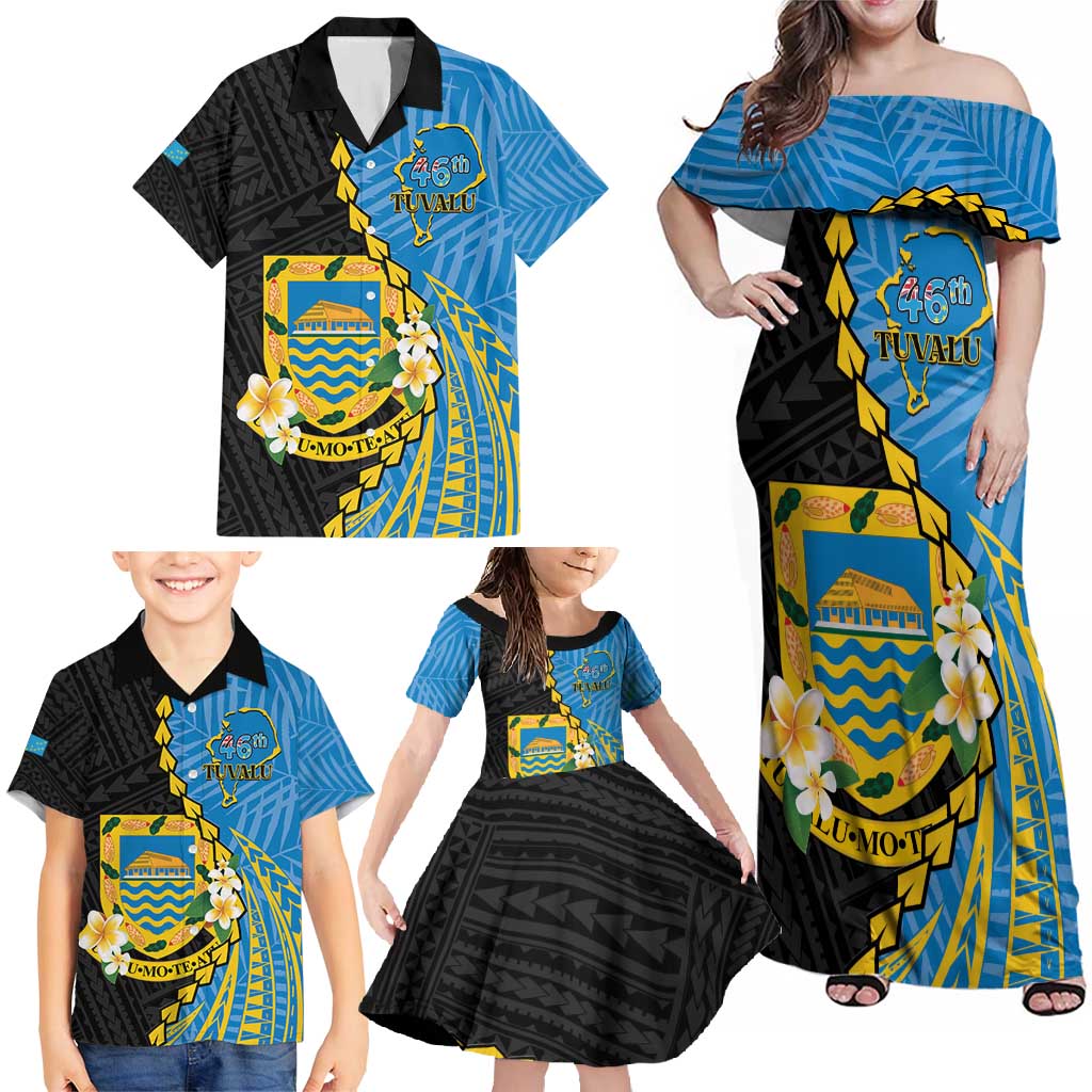 Tuvalu Independence Day Family Matching Off Shoulder Maxi Dress and Hawaiian Shirt Manuia te tutokotasi o Tuvaluan Dolphin Tattoo LT14 - Polynesian Pride