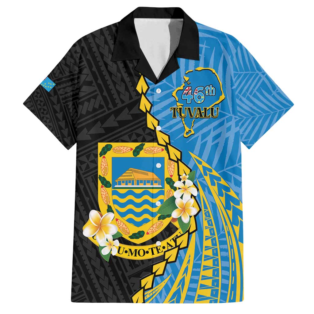 Tuvalu Independence Day Family Matching Off Shoulder Maxi Dress and Hawaiian Shirt Manuia te tutokotasi o Tuvaluan Dolphin Tattoo LT14 Dad's Shirt - Short Sleeve Blue - Polynesian Pride