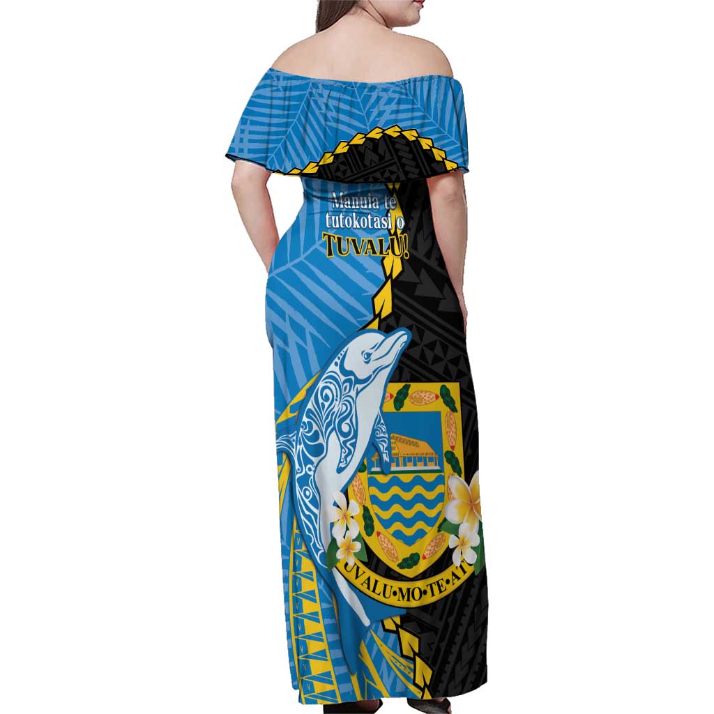 Tuvalu Independence Day Family Matching Off Shoulder Maxi Dress and Hawaiian Shirt Manuia te tutokotasi o Tuvaluan Dolphin Tattoo LT14 - Polynesian Pride