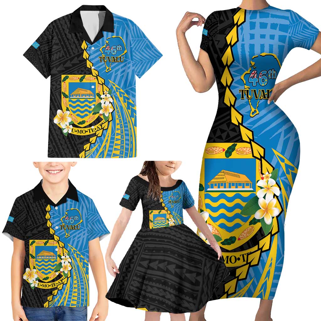 Tuvalu Independence Day Family Matching Short Sleeve Bodycon Dress and Hawaiian Shirt Manuia te tutokotasi o Tuvaluan Dolphin Tattoo LT14 - Polynesian Pride