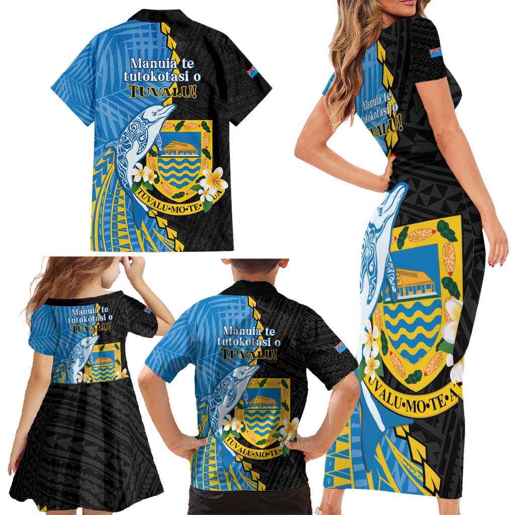 Tuvalu Independence Day Family Matching Short Sleeve Bodycon Dress and Hawaiian Shirt Manuia te tutokotasi o Tuvaluan Dolphin Tattoo LT14 - Polynesian Pride