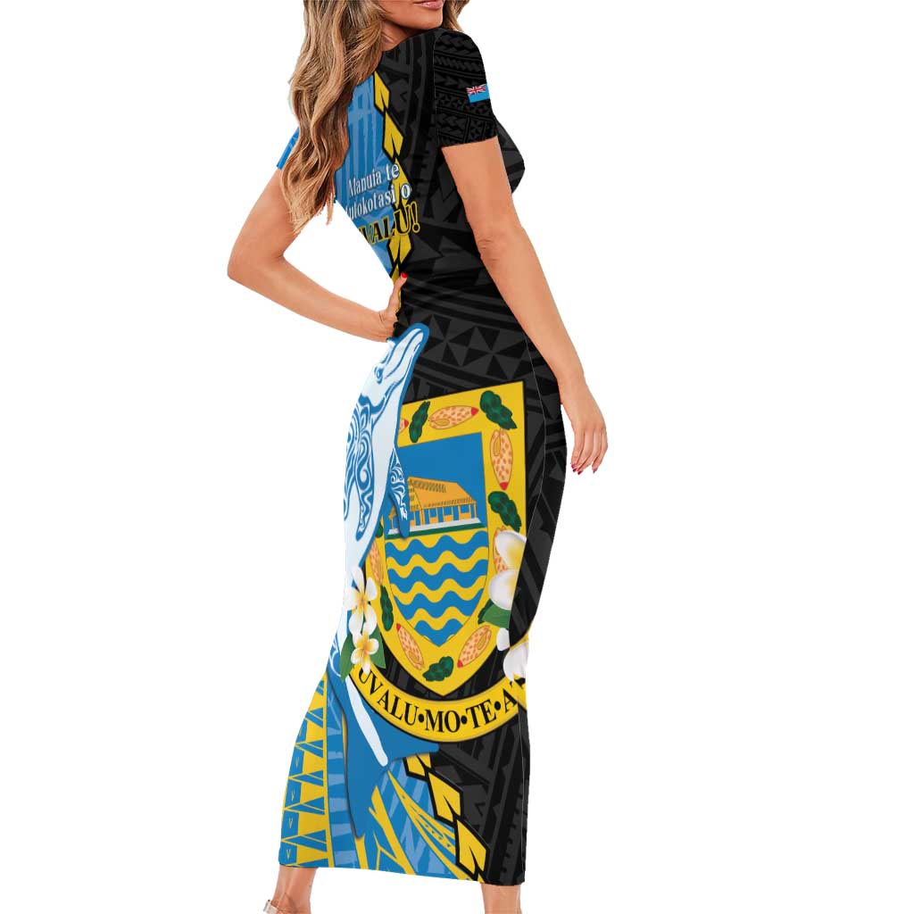 Tuvalu Independence Day Family Matching Short Sleeve Bodycon Dress and Hawaiian Shirt Manuia te tutokotasi o Tuvaluan Dolphin Tattoo LT14 - Polynesian Pride