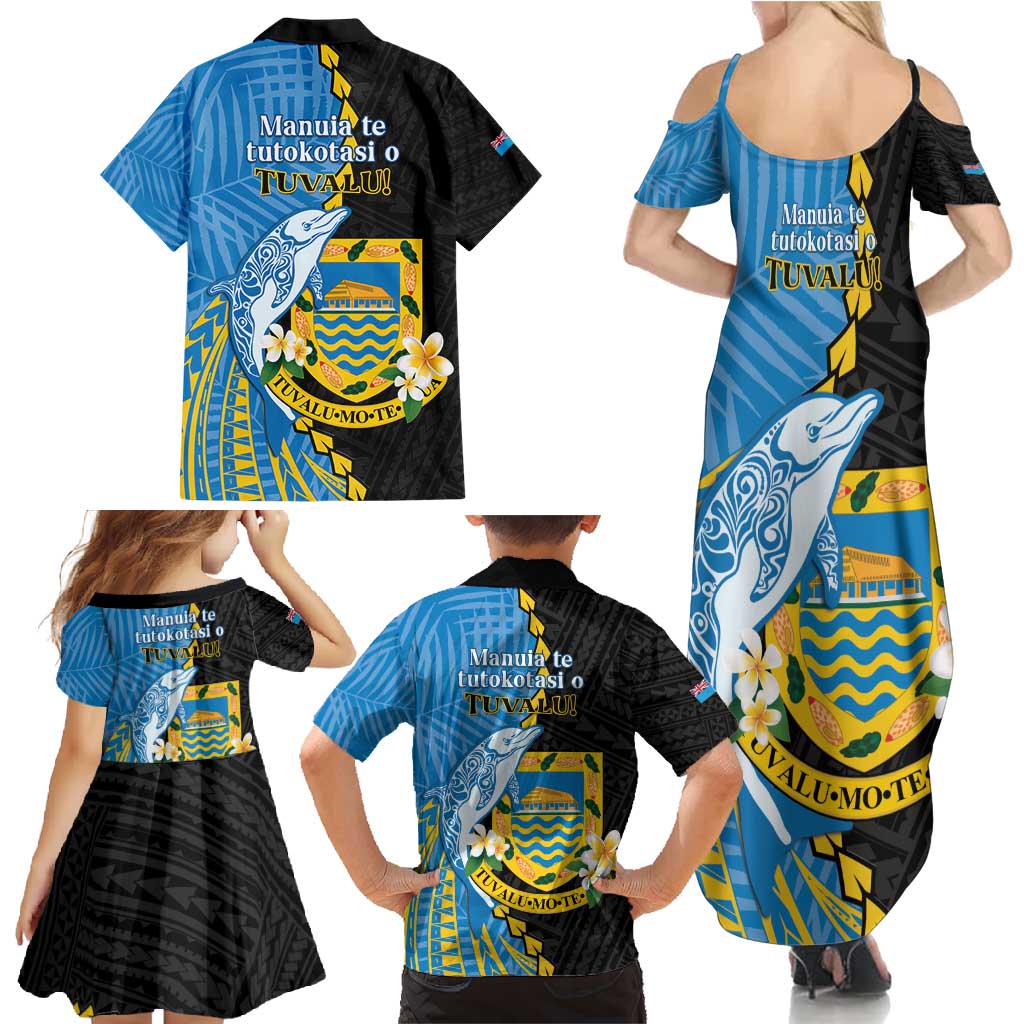 Tuvalu Independence Day Family Matching Summer Maxi Dress and Hawaiian Shirt Manuia te tutokotasi o Tuvaluan Dolphin Tattoo LT14 - Polynesian Pride