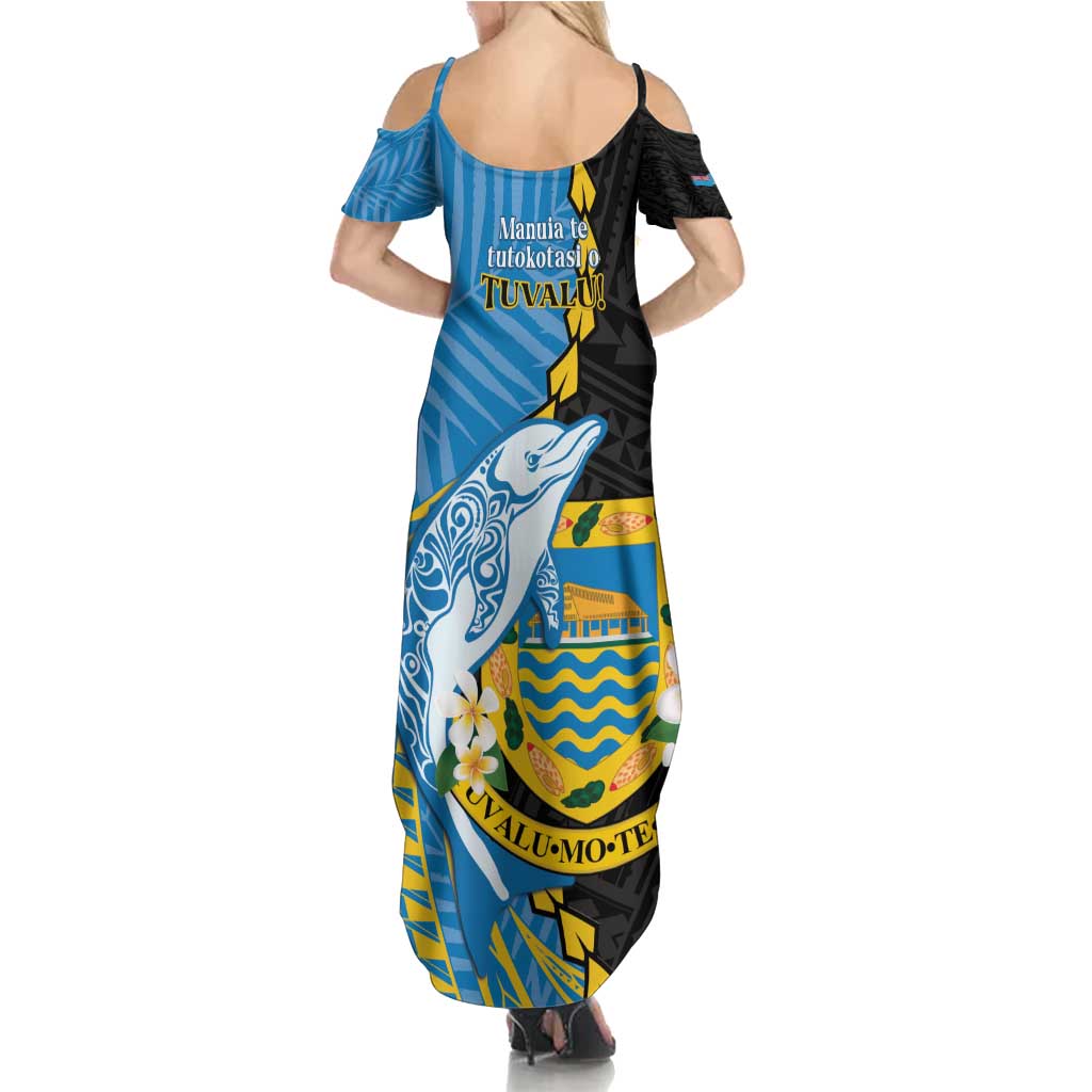 Tuvalu Independence Day Family Matching Summer Maxi Dress and Hawaiian Shirt Manuia te tutokotasi o Tuvaluan Dolphin Tattoo LT14 - Polynesian Pride