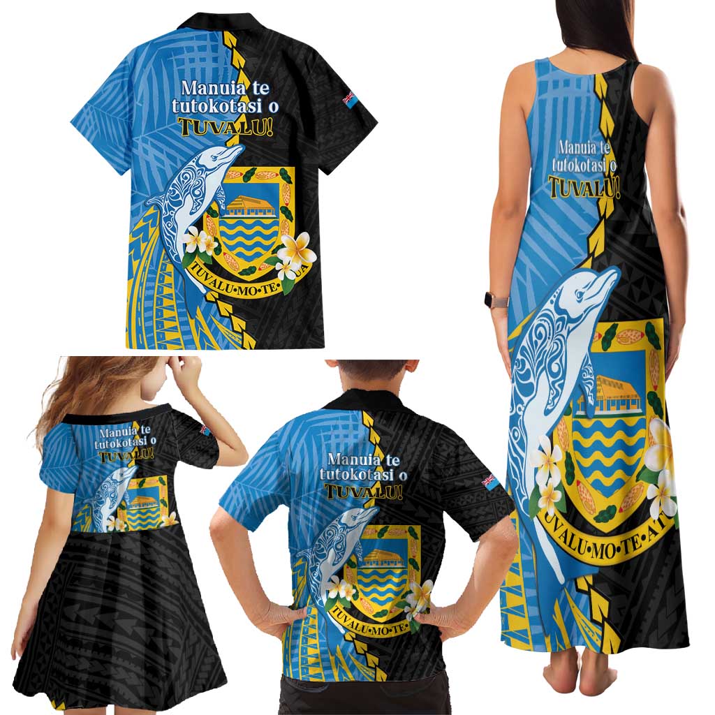 Tuvalu Independence Day Family Matching Tank Maxi Dress and Hawaiian Shirt Manuia te tutokotasi o Tuvaluan Dolphin Tattoo LT14 - Polynesian Pride