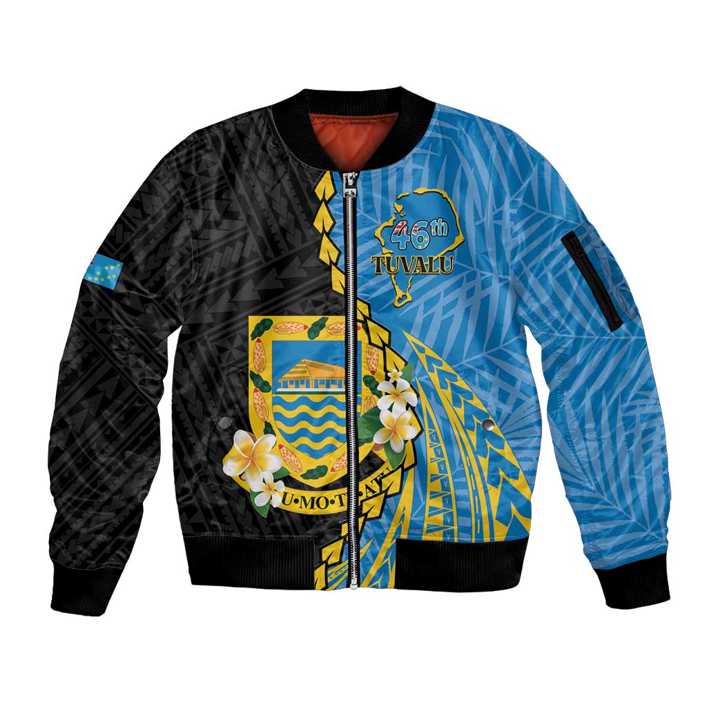 Tuvalu Independence Day Sleeve Zip Bomber Jacket Manuia te tutokotasi o Tuvaluan Dolphin Tattoo LT14 Unisex Blue - Polynesian Pride