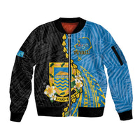 Tuvalu Independence Day Sleeve Zip Bomber Jacket Manuia te tutokotasi o Tuvaluan Dolphin Tattoo LT14 Unisex Blue - Polynesian Pride