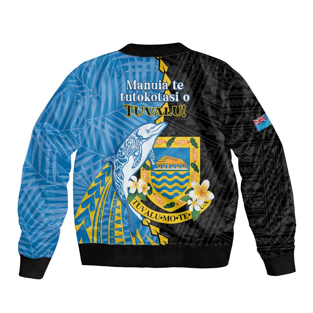 Tuvalu Independence Day Sleeve Zip Bomber Jacket Manuia te tutokotasi o Tuvaluan Dolphin Tattoo LT14 - Polynesian Pride