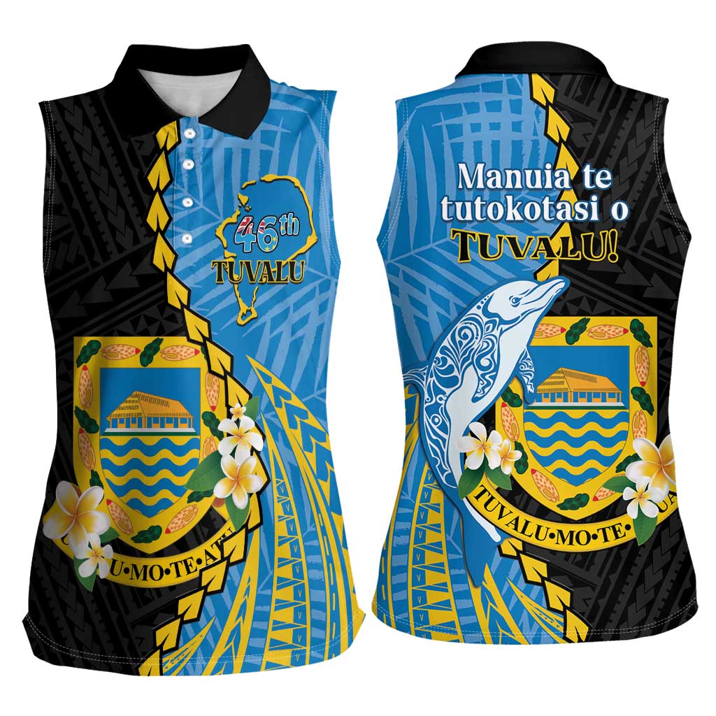 Tuvalu Independence Day Women Sleeveless Polo Shirt Manuia te tutokotasi o Tuvaluan Dolphin Tattoo LT14 - Polynesian Pride