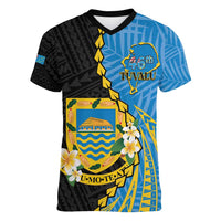 Tuvalu Independence Day Women V-Neck T-Shirt Manuia te tutokotasi o Tuvaluan Dolphin Tattoo LT14 Female Blue - Polynesian Pride