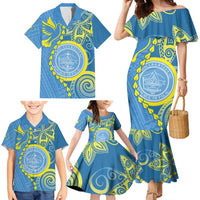Personalised Palau Independence Day Family Matching Mermaid Dress and Hawaiian Shirt Belau Coat Of Arms Polynesian Curve Style LT14 - Polynesian Pride