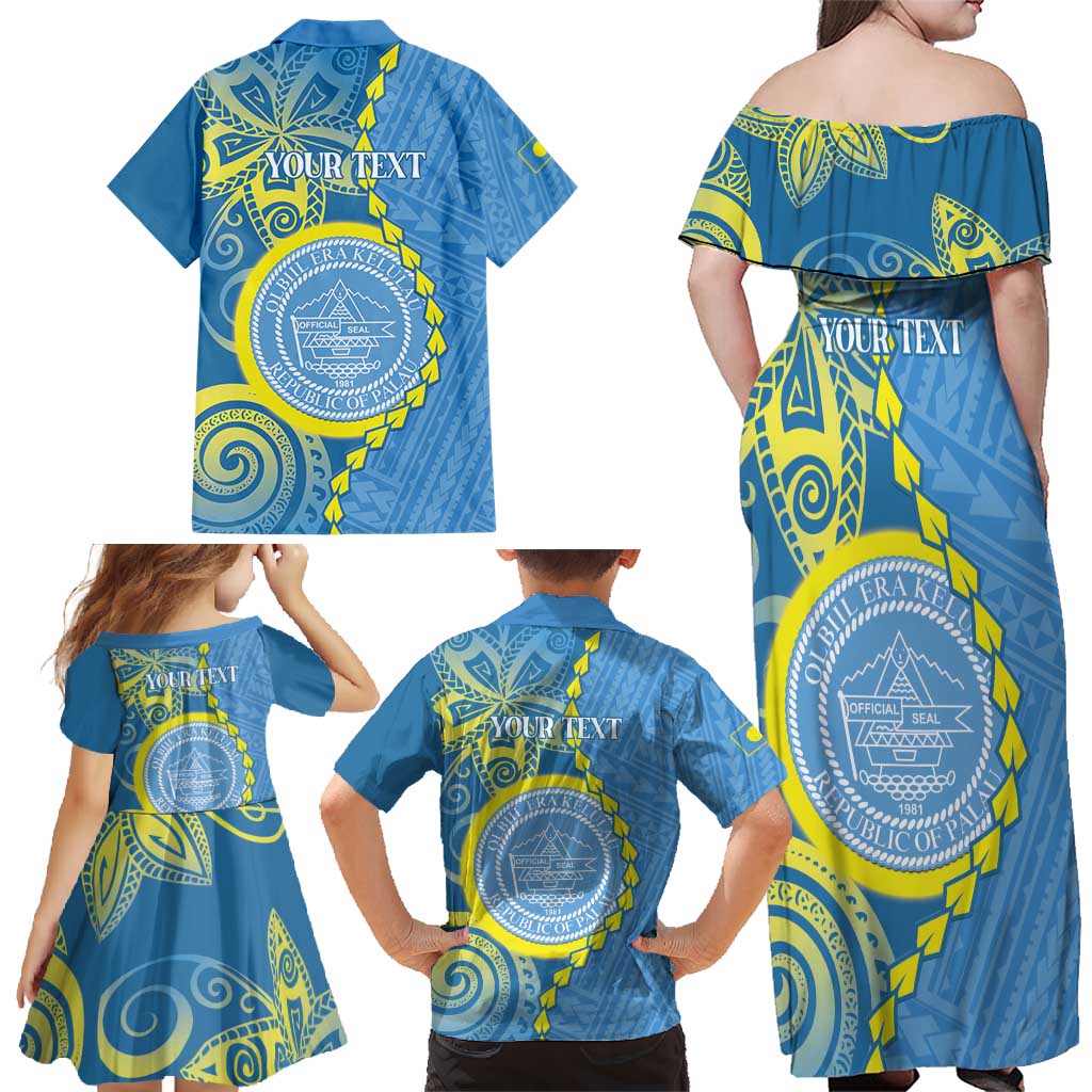 Personalised Palau Independence Day Family Matching Off Shoulder Maxi Dress and Hawaiian Shirt Belau Coat Of Arms Polynesian Curve Style LT14 - Polynesian Pride