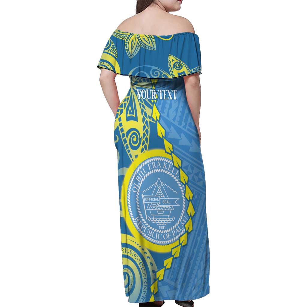 Personalised Palau Independence Day Family Matching Off Shoulder Maxi Dress and Hawaiian Shirt Belau Coat Of Arms Polynesian Curve Style LT14 - Polynesian Pride