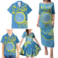 Personalised Palau Independence Day Family Matching Puletasi and Hawaiian Shirt Belau Coat Of Arms Polynesian Curve Style LT14 - Polynesian Pride