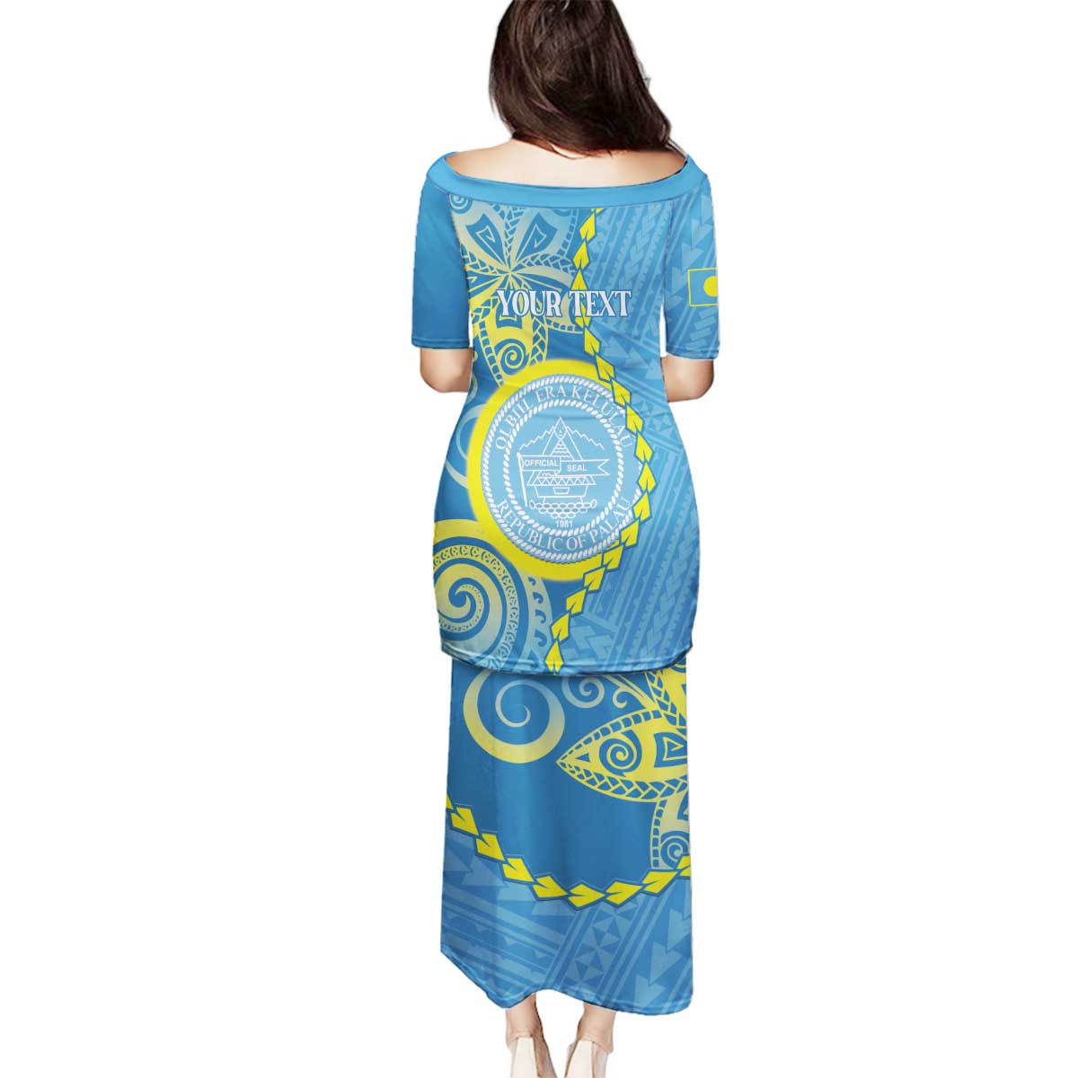 Personalised Palau Independence Day Family Matching Puletasi and Hawaiian Shirt Belau Coat Of Arms Polynesian Curve Style LT14 - Polynesian Pride