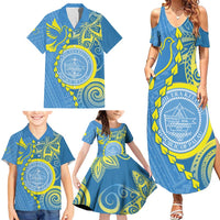 Personalised Palau Independence Day Family Matching Summer Maxi Dress and Hawaiian Shirt Belau Coat Of Arms Polynesian Curve Style LT14 - Polynesian Pride